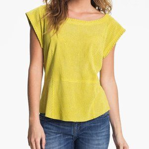 Lucky Brand Perforated Suede Chartreuse Top